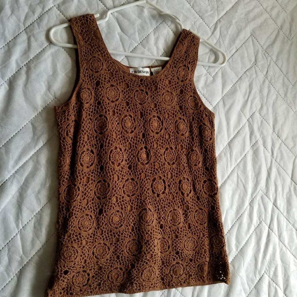 A brown knitted tank top with camisole.